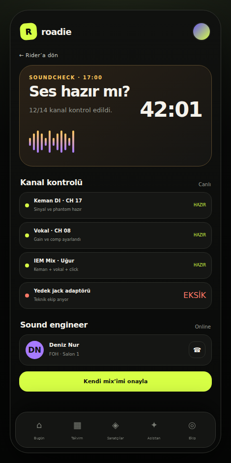 Soundcheck ekranı